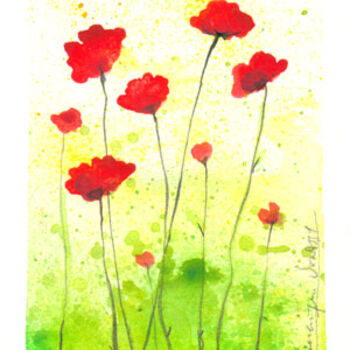 Painting titled "coquelicots 4" by Myla, Original Artwork, Oil