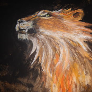 Drawing titled "Sa majesté King Lion" by Mylène Caïe-Bertin, Original Artwork, Pastel