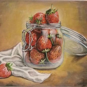 Painting titled "Les fraises" by Elena Garcia, Original Artwork, Acrylic
