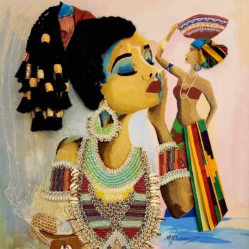 Painting titled "Femme Africaine" by Mylene Pehoua Épse Rouze, Original Artwork, Acrylic Mounted on Wood Stretcher frame