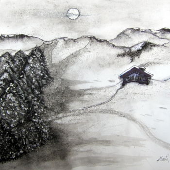 Pittura intitolato "nocturne-hivernale.…" da Marianne Charlotte Mylonas-Svikovsky (Marlo), Opera d'arte originale, Inchiostro