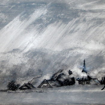 Pintura intitulada "village-sous-la-nei…" por Marianne Charlotte Mylonas-Svikovsky (Marlo), Obras de arte originais, Tinta