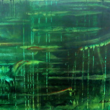 Peinture intitulée "green-on-green-vibr…" par Marianne Charlotte Mylonas-Svikovsky (Marlo), Œuvre d'art originale, Acrylique