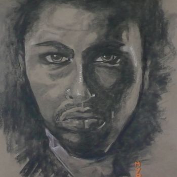 Drawing titled "THÉO" by Marie-Paule Jouin (MYP), Original Artwork, Charcoal Mounted on Other rigid panel