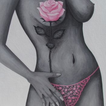 Painting titled "Miss Sexy Pink by M…" by Myria Moon, Original Artwork, Acrylic