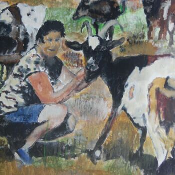 Peinture intitulée "La fermière avec se…" par Audran, Œuvre d'art originale, Acrylique