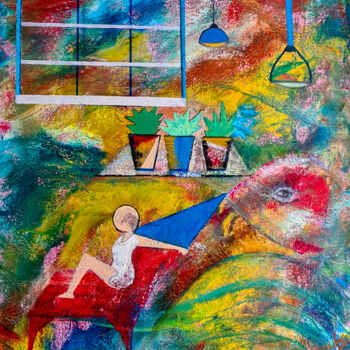 Pittura intitolato "Rêve-de-couleurs-fr…" da Myriam Djaouk, Opera d'arte originale, Olio Montato su Telaio per barella in le…