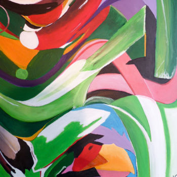 Peinture intitulée "Fleur écrasé" par Myriam Djaouk, Œuvre d'art originale, Acrylique Monté sur Châssis en bois