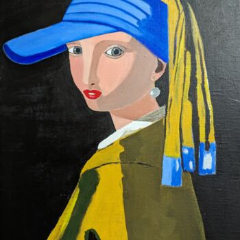 Pittura intitolato "La jeune fille à la…" da Myriam Djaouk, Opera d'arte originale, Acrilico