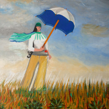 Painting titled "femme au parapluie" by Myriam Djaouk, Original Artwork, Acrylic