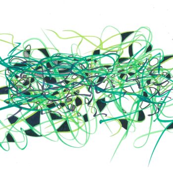 Dessin intitulée "Aléatoire vert 11-20" par Myriam Eyann, Œuvre d'art originale, Aquarelle