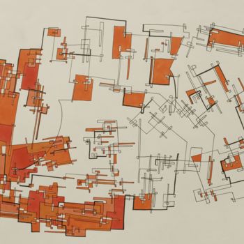 Disegno intitolato "Plan inutile 2-15-9" da Myriam Eyann, Opera d'arte originale, Pennarello