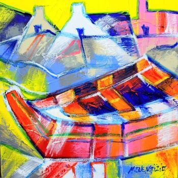 Schilderij getiteld "LA BARQUE ABANDONNEE" door Myriam Guenaizia, Origineel Kunstwerk, Olie Gemonteerd op Frame voor houten…