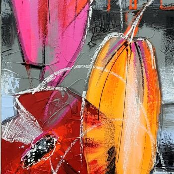 Pintura titulada "TOMBEE DE TULIPES R…" por Myriam Guenaizia, Obra de arte original, Oleo Montado en Bastidor de camilla de…