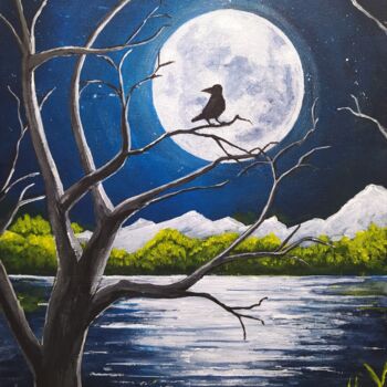 Painting titled "Luna" by Myriam Gylon, Original Artwork, Acrylic Mounted on Wood Stretcher frame