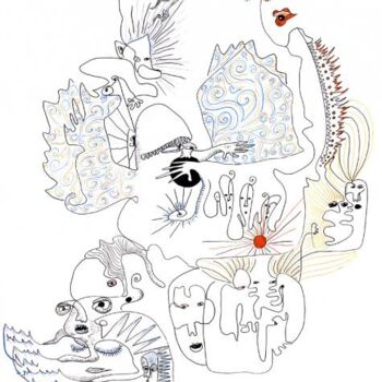 Zeichnungen mit dem Titel "Sur les ailes des a…" von Myriam Schmaus, Original-Kunstwerk, Gel Stift