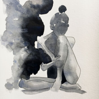 Картина под названием "Nude N°4" - Myriam Soufane, Подлинное произведение искусства, Акварель