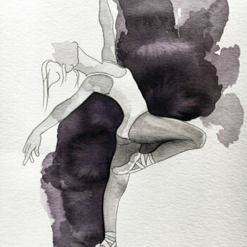 Painting titled "Ballerina" by Myriam Soufane, Original Artwork, Watercolor