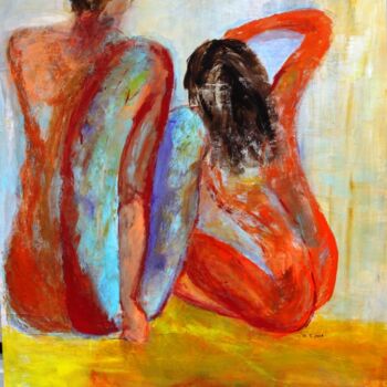 Painting titled "Elles" by Myriam Thomas, Original Artwork, Acrylic Mounted on Cardboard