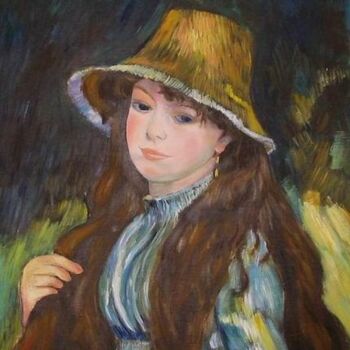 Pintura intitulada "Jeune fille au chap…" por Myriam Thomas, Obras de arte originais