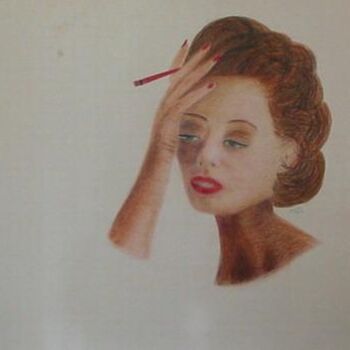 Drawing titled "Femme à la cigarette" by Myriam Thomas, Original Artwork