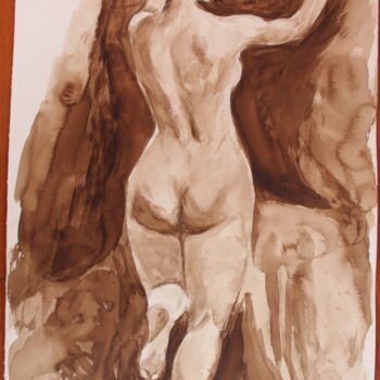 Drawing titled "Femme nue vue de dos" by Myriam Thomas, Original Artwork