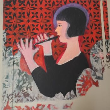 Schilderij getiteld "Une jeune flûtiste" door Myriam Van Calster, Origineel Kunstwerk, Acryl