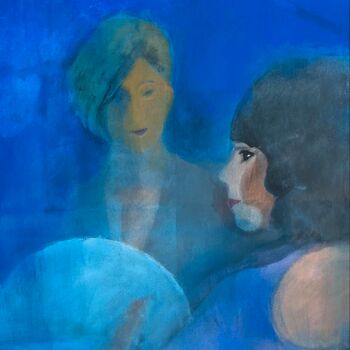 Painting titled "Voyance, bleu." by Myriam Van Calster, Original Artwork, Acrylic Mounted on Wood Stretcher frame