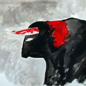 Pintura intitulada "La mort du taureau" por Myriam Amoros, Obras de arte originais, Tinta