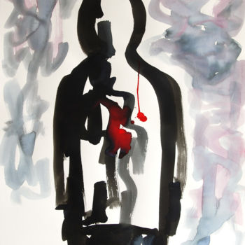 Painting titled "L'homme seul ou la…" by Myriam Amoros, Original Artwork, Ink