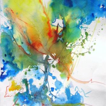 Peinture intitulée "L'Arbre aux Fées" par Myriam Fischer, Œuvre d'art originale, Aquarelle