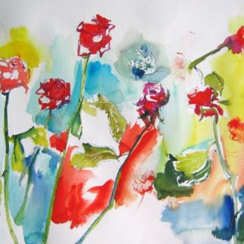 Malarstwo zatytułowany „Mille et Une Roses” autorstwa Myriam Fischer, Oryginalna praca, Akwarela