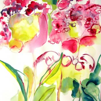 Schilderij getiteld "Fleurs" door Myriam Fischer, Origineel Kunstwerk, Aquarel