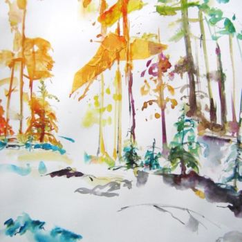 Peinture intitulée "Belle Forêt II" par Myriam Fischer, Œuvre d'art originale, Aquarelle