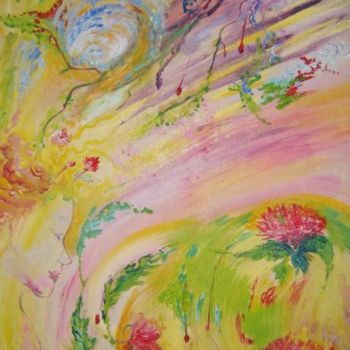 Картина под названием "Fontaine aux Fleurs" - Myriam Fischer, Подлинное произведение искусства, Масло