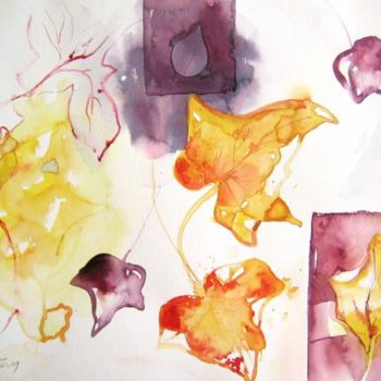 Peinture intitulée "RYTHME DE FEUILLES" par Myriam Fischer, Œuvre d'art originale, Aquarelle