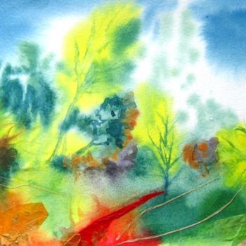 Peinture intitulée "PAYSAGE FEERIQUE" par Myriam Fischer, Œuvre d'art originale, Aquarelle