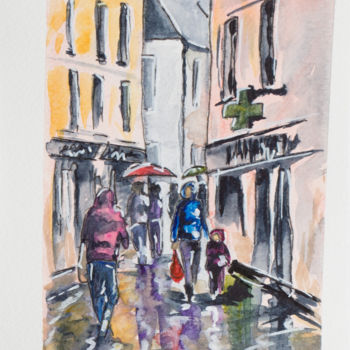 Painting titled "Promenade sous la p…" by Myriam Lonardi, Original Artwork, Watercolor