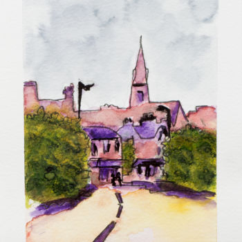 绘画 标题为“Eglise du village” 由Myriam Lonardi, 原创艺术品, 水彩