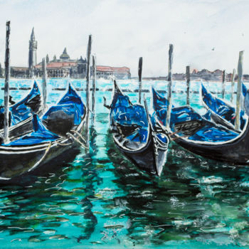 Peinture intitulée "Face au Grand Canal" par Myriam Lonardi, Œuvre d'art originale, Aquarelle