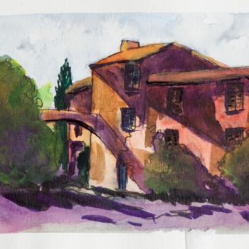 Painting titled "Petit village" by Myriam Lonardi, Original Artwork, Watercolor