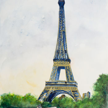 Painting titled "Au pied de la tour…" by Myriam Lonardi, Original Artwork, Watercolor