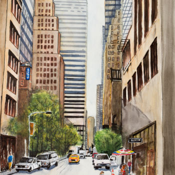Malerei mit dem Titel "Jogging à New-York" von Myriam Lonardi, Original-Kunstwerk, Aquarell