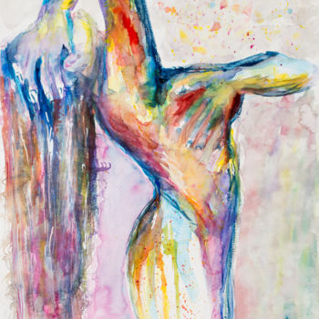 Картина под названием "Moment de détente" - Myriam Lonardi, Подлинное произведение искусства, Акварель