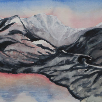 Painting titled "Montagne gelée" by Myriam Lonardi, Original Artwork, Watercolor