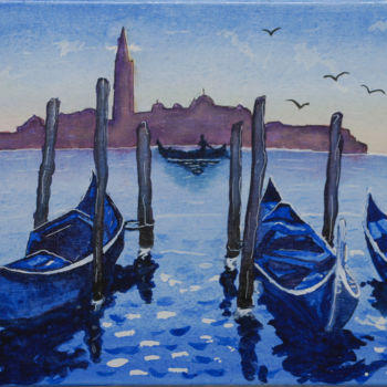 Pittura intitolato "Venise bleu" da Myriam Lonardi, Opera d'arte originale, Acquarello