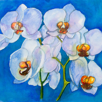 Pittura intitolato "Bouquet d'orchidées" da Myriam Lonardi, Opera d'arte originale, Acquarello