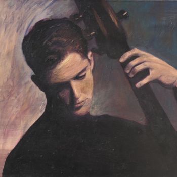 Painting titled "violonchelista" by Myriam Lucas, Original Artwork, Oil