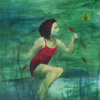 Painting titled "sirena" by Myriam Lucas, Original Artwork, Oil