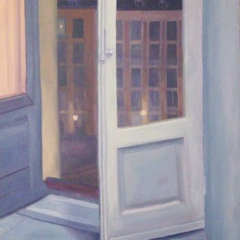 Painting titled "Balcón por la noche" by Myriam Lucas, Original Artwork, Oil